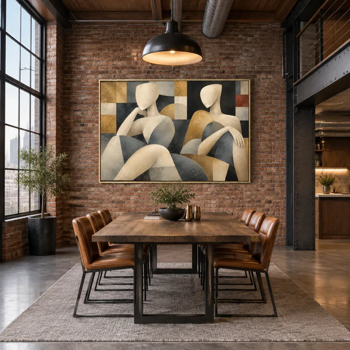 Ritrattistica pop e pittura a olio con figure espressive o ritratti resi con dettagli pittorici in una tavolozza beige.