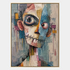 Peinture à l'huile de portraits et de figures pop représentant une figure ou un portrait expressif rendu avec des détails picturaux.