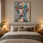 Peinture à l'huile de portraits et de figures pop représentant une figure ou un portrait expressif rendu avec des détails picturaux.