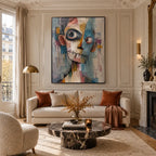 Peinture à l'huile de portraits et de figures pop représentant une figure ou un portrait expressif rendu avec des détails picturaux.
