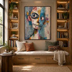 Peinture à l'huile de portraits et de figures pop représentant une figure ou un portrait expressif rendu avec des détails picturaux.