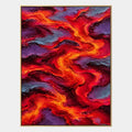 Pittura a olio pop astratta e concettuale con segni astratti stratificati, consistenza e movimento pittorico espressivo in una tavolozza rossa.