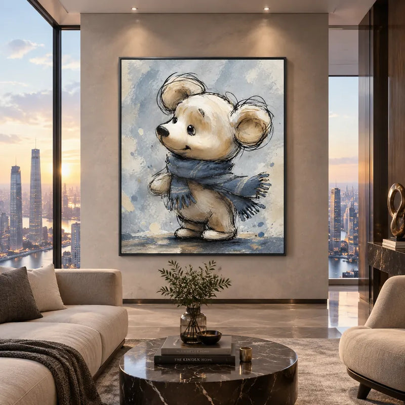 Pintura al óleo de animales pop que presenta un tema animal expresivo representado con pinceladas visibles.