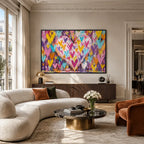 Pintura al óleo de amor pop que presenta un tema romántico expresado a través de formas y colores pictóricos.