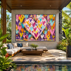 Pintura al óleo de amor pop que presenta un tema romántico expresado a través de formas y colores pictóricos.