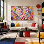 Pintura al óleo de amor pop que presenta un tema romántico expresado a través de formas y colores pictóricos.