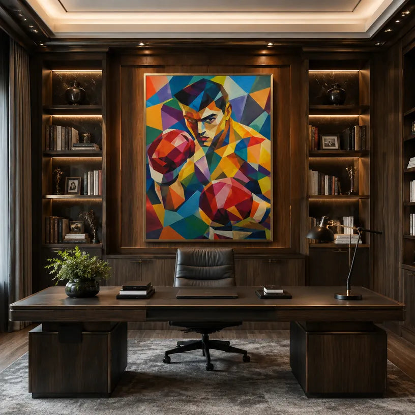 Peinture à l'huile de portraits et de figures pop représentant une figure ou un portrait expressif rendu avec des détails picturaux.