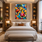 Peinture à l'huile de portraits et de figures pop représentant une figure ou un portrait expressif rendu avec des détails picturaux.