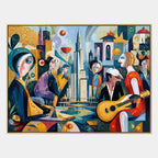 Peinture à l'huile de portraits et de figures pop représentant une figure ou un portrait expressif rendu avec des détails picturaux dans une palette bleue.