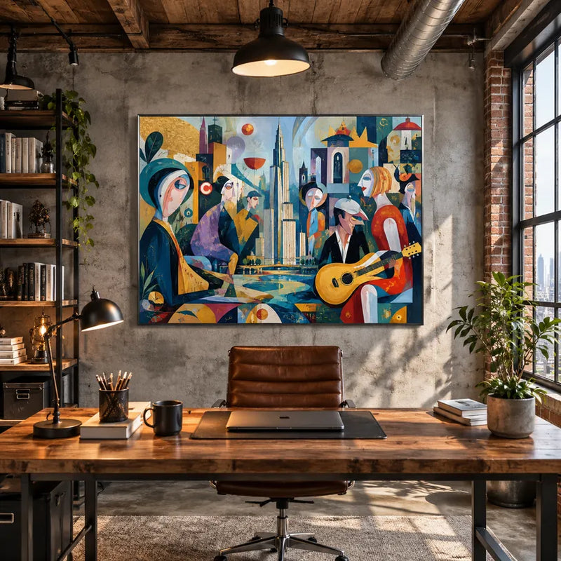 Peinture à l'huile de portraits et de figures pop représentant une figure ou un portrait expressif rendu avec des détails picturaux dans une palette bleue.