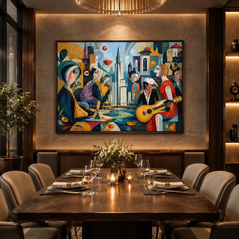 Peinture à l'huile de portraits et de figures pop représentant une figure ou un portrait expressif rendu avec des détails picturaux dans une palette bleue.