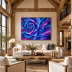 Pop floral/botanicals & nature oil painting featuring botanical forms, flowers or natural elements in a painterly composition in a blue palette.