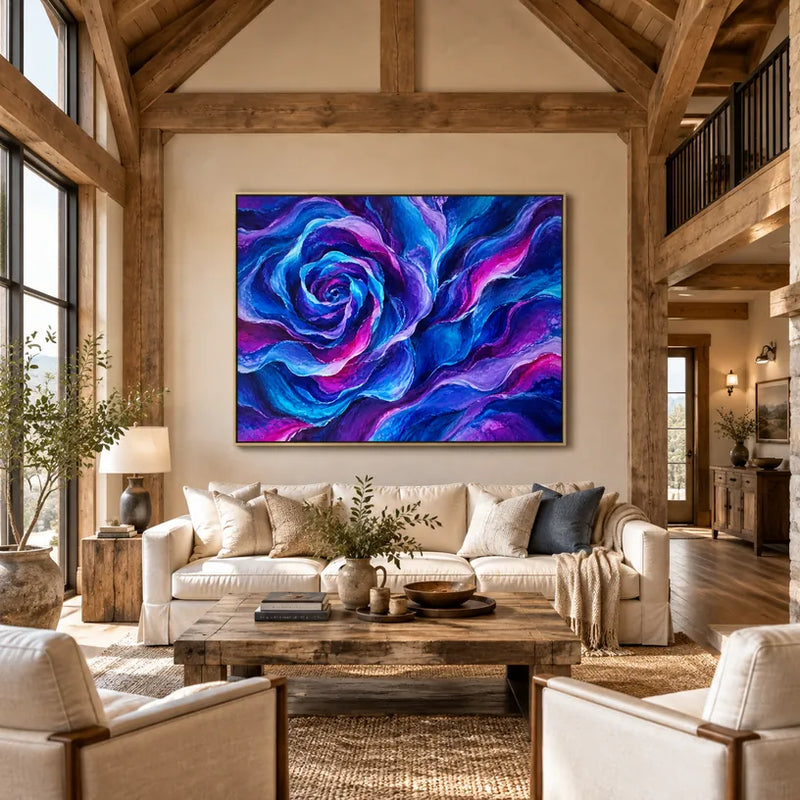Pop floral/botanicals & nature oil painting featuring botanical forms, flowers or natural elements in a painterly composition in a blue palette.