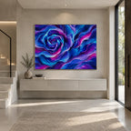 Pop floral/botanicals & nature oil painting featuring botanical forms, flowers or natural elements in a painterly composition in a blue palette.