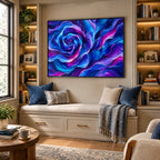 Pop floral/botanicals & nature oil painting featuring botanical forms, flowers or natural elements in a painterly composition in a blue palette.