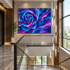 Pop floral/botanicals & nature oil painting featuring botanical forms, flowers or natural elements in a painterly composition in a blue palette.