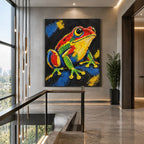 Peinture à l'huile d'animaux pop représentant un sujet animal expressif rendu avec un pinceau visible.