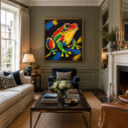 Peinture à l'huile d'animaux pop représentant un sujet animal expressif rendu avec un pinceau visible.