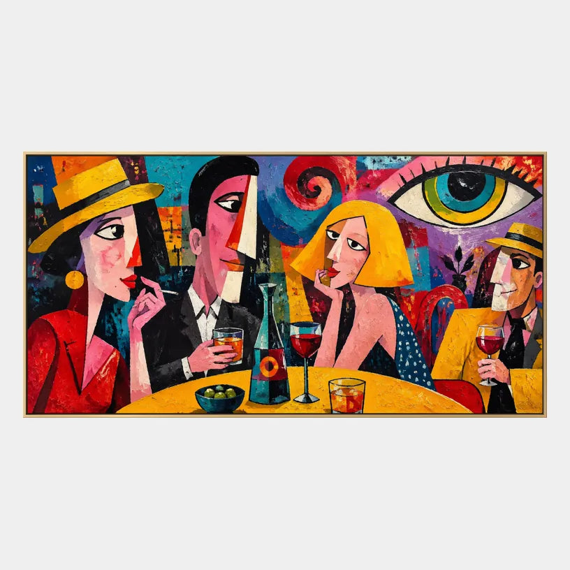Ritrattistica pop e pittura a olio con figure espressive o ritratti resi con dettagli pittorici in una tavolozza gialla.