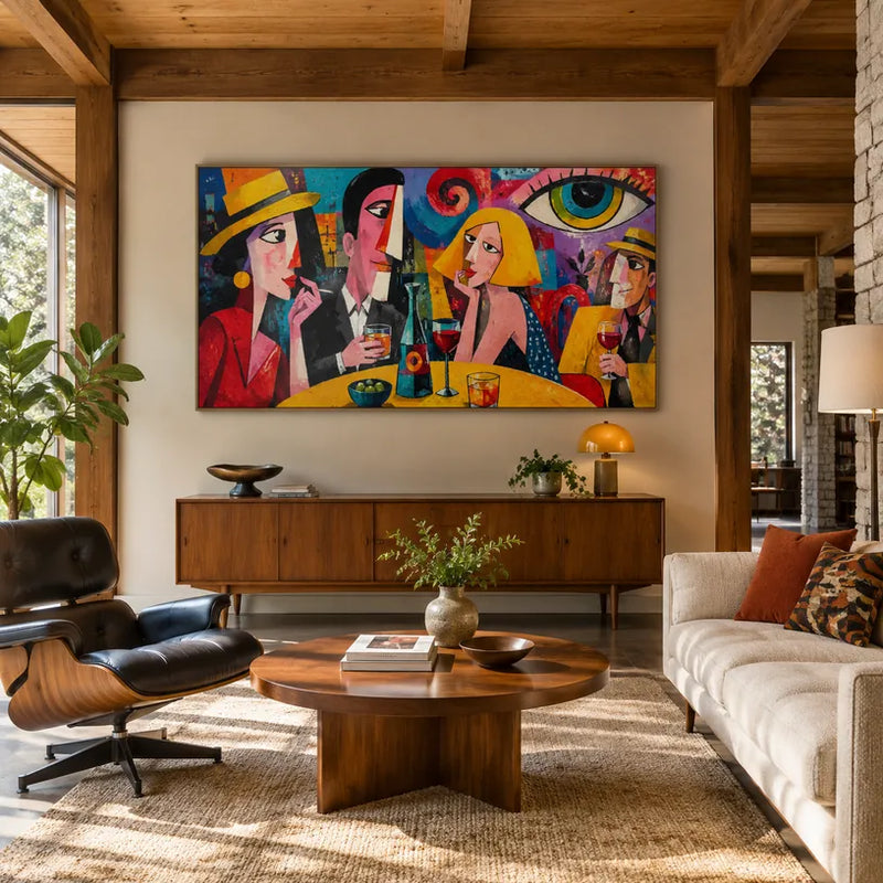 Peinture à l'huile de portraits et de figures pop représentant une figure ou un portrait expressif rendu avec des détails picturaux dans une palette jaune.