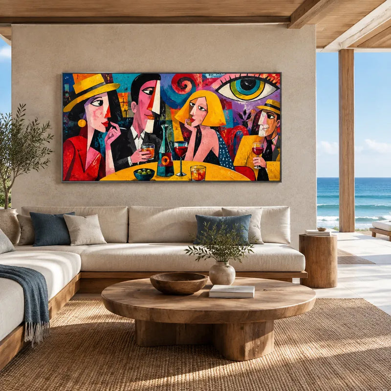Peinture à l'huile de portraits et de figures pop représentant une figure ou un portrait expressif rendu avec des détails picturaux dans une palette jaune.