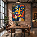 Ritrattistica pop e pittura a olio con figure espressive o ritratti resi con dettagli pittorici in una tavolozza blu.