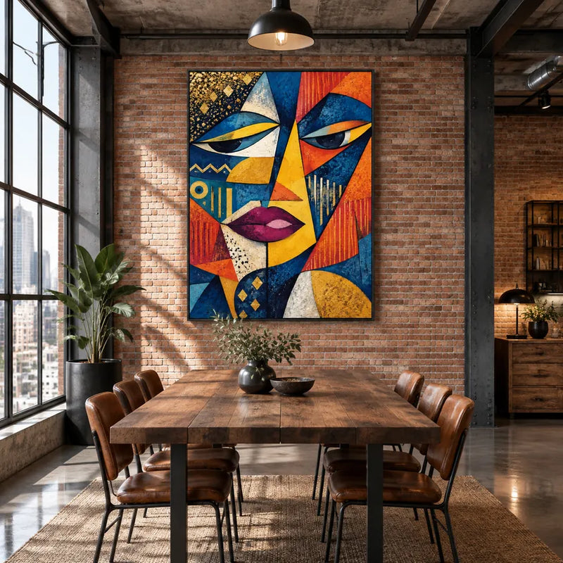 Ritrattistica pop e pittura a olio con figure espressive o ritratti resi con dettagli pittorici in una tavolozza blu.