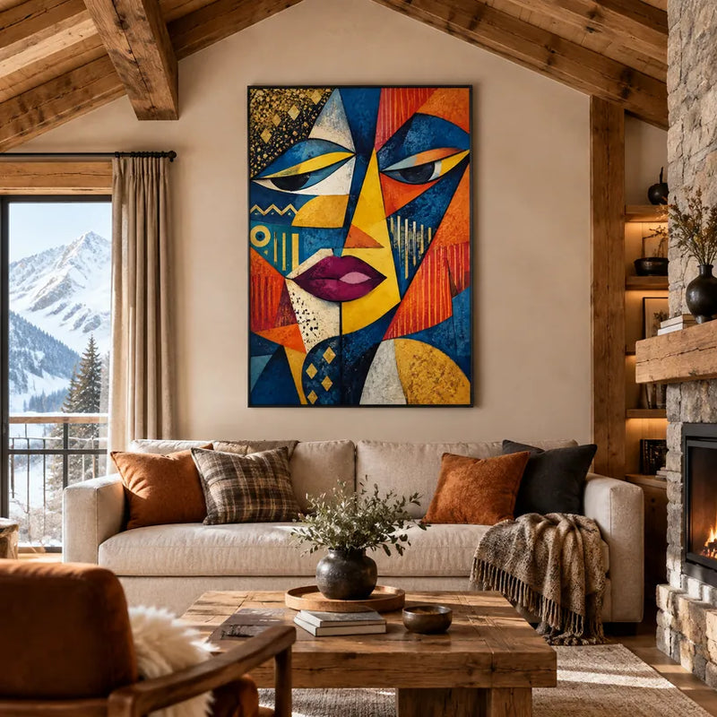 Ritrattistica pop e pittura a olio con figure espressive o ritratti resi con dettagli pittorici in una tavolozza blu.