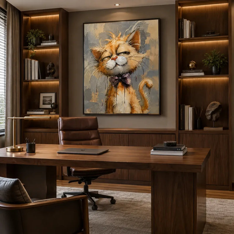 Peinture à l'huile d'animaux pop représentant un sujet animal expressif rendu avec un pinceau visible dans une palette de gris.