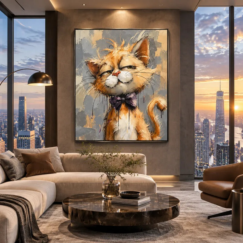 Peinture à l'huile d'animaux pop représentant un sujet animal expressif rendu avec un pinceau visible dans une palette de gris.