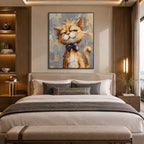 Peinture à l'huile d'animaux pop représentant un sujet animal expressif rendu avec un pinceau visible dans une palette de gris.