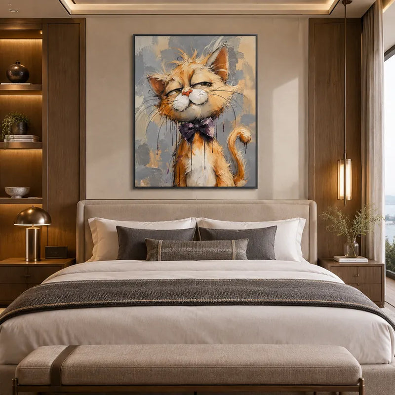 Peinture à l'huile d'animaux pop représentant un sujet animal expressif rendu avec un pinceau visible dans une palette de gris.
