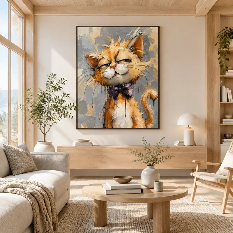 Peinture à l'huile d'animaux pop représentant un sujet animal expressif rendu avec un pinceau visible dans une palette de gris.
