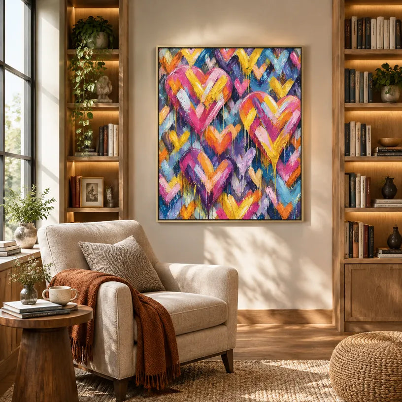 Pop love oil painting featuring a romantic subject expressed through painterly form and color.