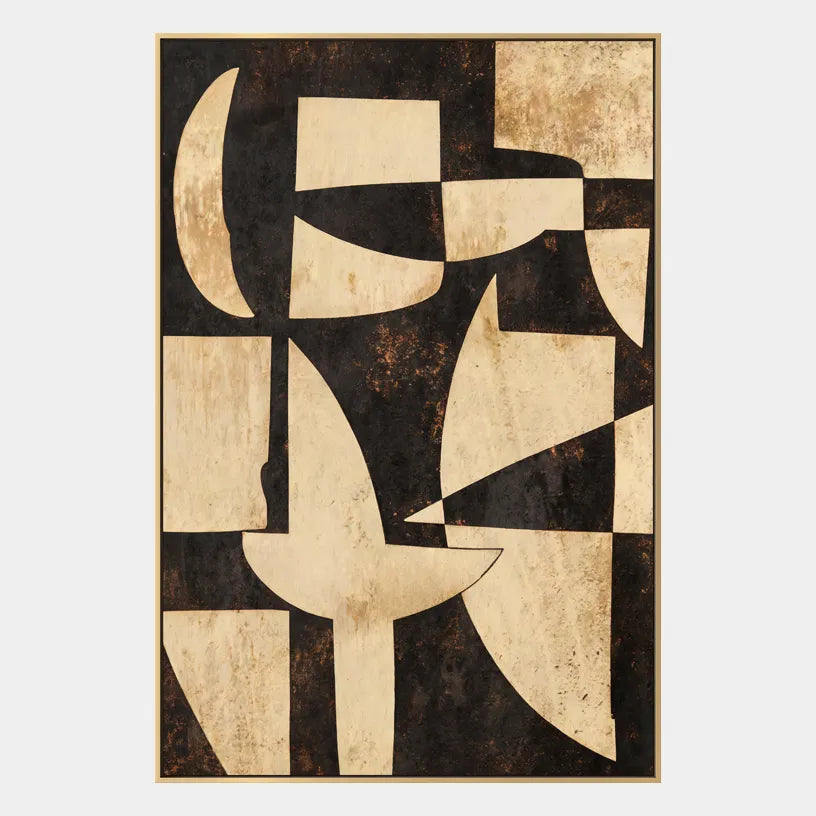 Wabi-Sabi abstract oil painting showing layered abstract marks, texture and expressive painterly movement in a brown palette.