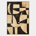 Peinture à l'huile abstraite et conceptuelle Wabi-Sabi présentant des marques abstraites superposées, une texture et un mouvement pictural expressif dans une palette beige.