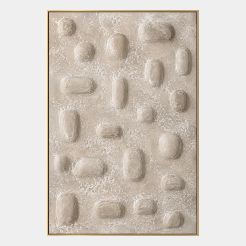 Wabi-Sabi abstract oil painting showing layered abstract marks, texture and expressive painterly movement in a beige palette.