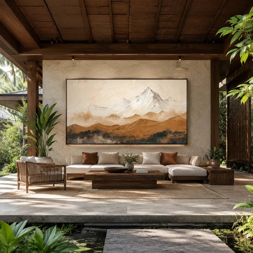Wabi-Sabi abstract oil painting showing layered abstract marks, texture and expressive painterly movement in a beige palette.