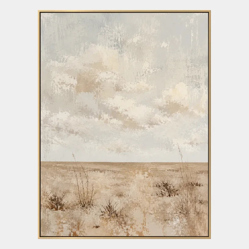 Wabi-Sabi abstract oil painting showing layered abstract marks, texture and expressive painterly movement in a beige palette.