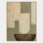 Wabi-Sabi abstract oil painting showing layered abstract marks, texture and expressive painterly movement in a beige palette.