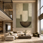 Wabi-Sabi abstract oil painting showing layered abstract marks, texture and expressive painterly movement in a beige palette.