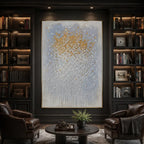 Wabi-Sabi abstract oil painting showing layered abstract marks, texture and expressive painterly movement in a grey palette.