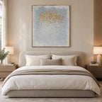 Wabi-Sabi abstract oil painting showing layered abstract marks, texture and expressive painterly movement in a grey palette.