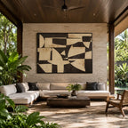 Wabi-Sabi abstract oil painting showing layered abstract marks, texture and expressive painterly movement in a brown palette.