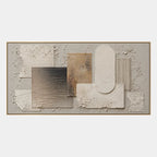 Wabi-Sabi abstract oil painting showing layered abstract marks, texture and expressive painterly movement in a brown palette.
