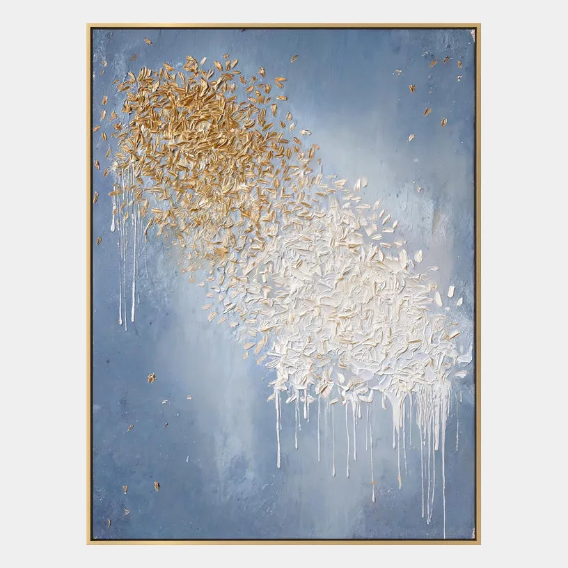Wabi-Sabi abstract oil painting showing layered abstract marks, texture and expressive painterly movement in a blue palette.