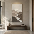 Wabi-Sabi abstract oil painting showing layered abstract marks, texture and expressive painterly movement in a brown palette.