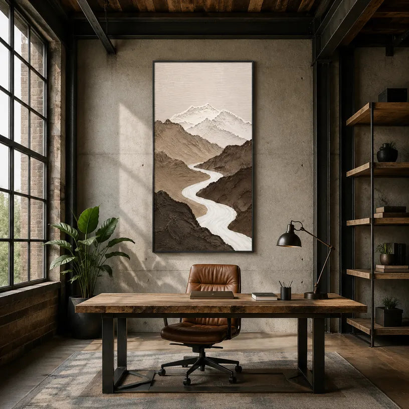 Wabi-Sabi abstract oil painting showing layered abstract marks, texture and expressive painterly movement in a brown palette.