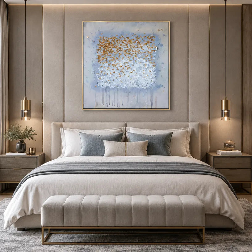 Wabi-Sabi abstract oil painting showing layered abstract marks, texture and expressive painterly movement in a grey palette.