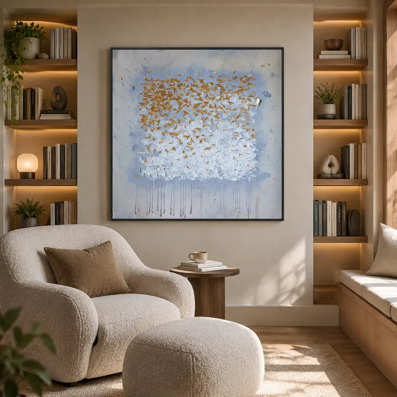 Wabi-Sabi abstract oil painting showing layered abstract marks, texture and expressive painterly movement in a grey palette.